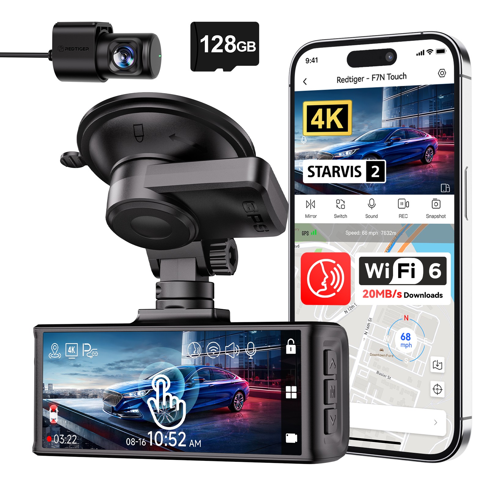 REDTIGER F7NT Dash,cam Front and Rear 4K STARVIS 2 WiFi,Free 128GB Card,GPS,WDR
