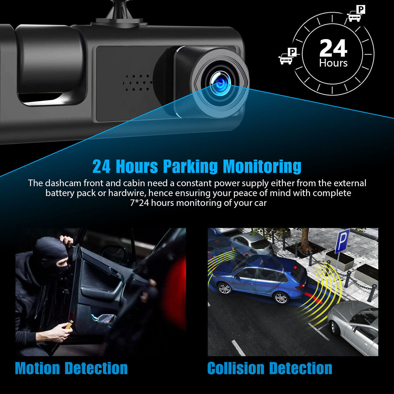 Camara De Seguridad FHD 1080P Para Carros De 170° Cámara De 3 Canales Con 32GB