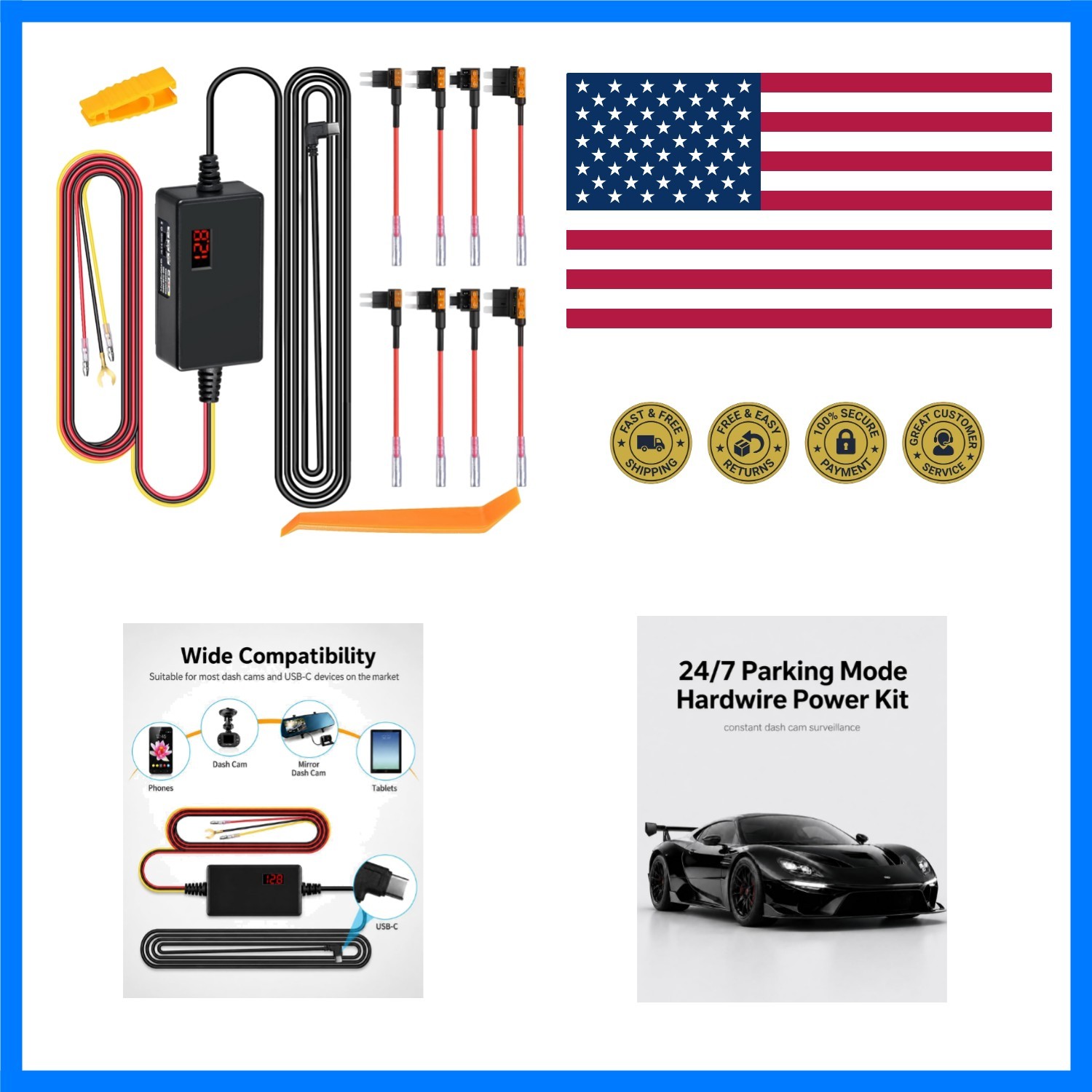 Dash Cam Hardwire Kit, 12V/24V Fuse Tap Adapter with Low Voltage Protection |…