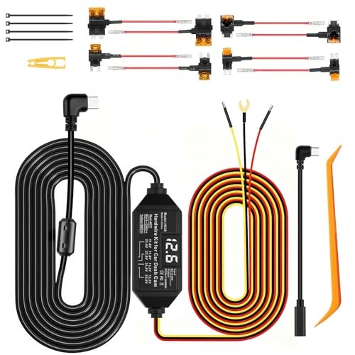 Dash Cam Hardwire Kit USB C, 12V-24V to 5V/3A Adapter Power Cable with Voltage