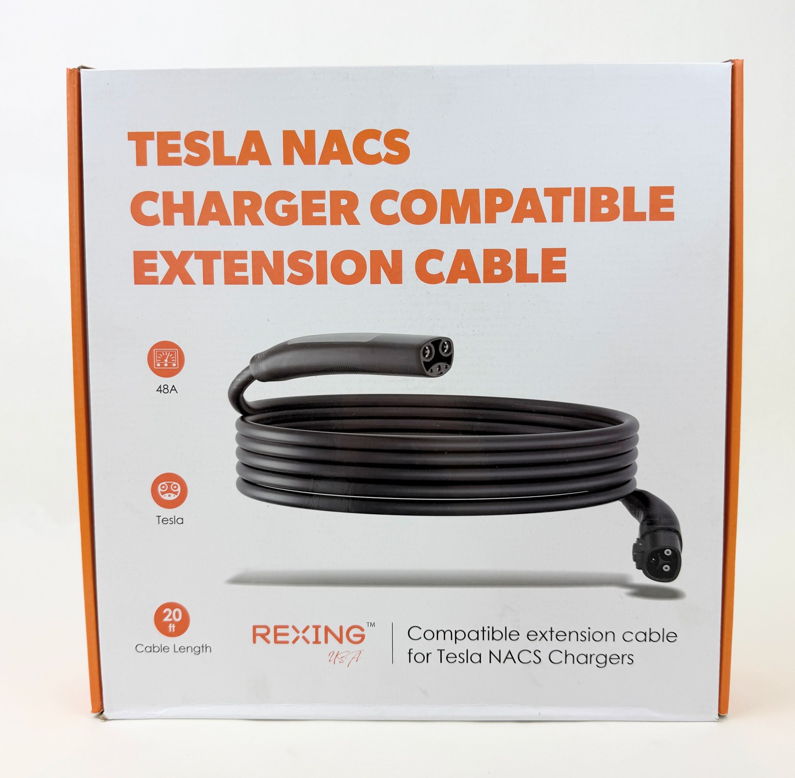 Rexing Tesla Extension Charging Cable 48A 20ft – Black
