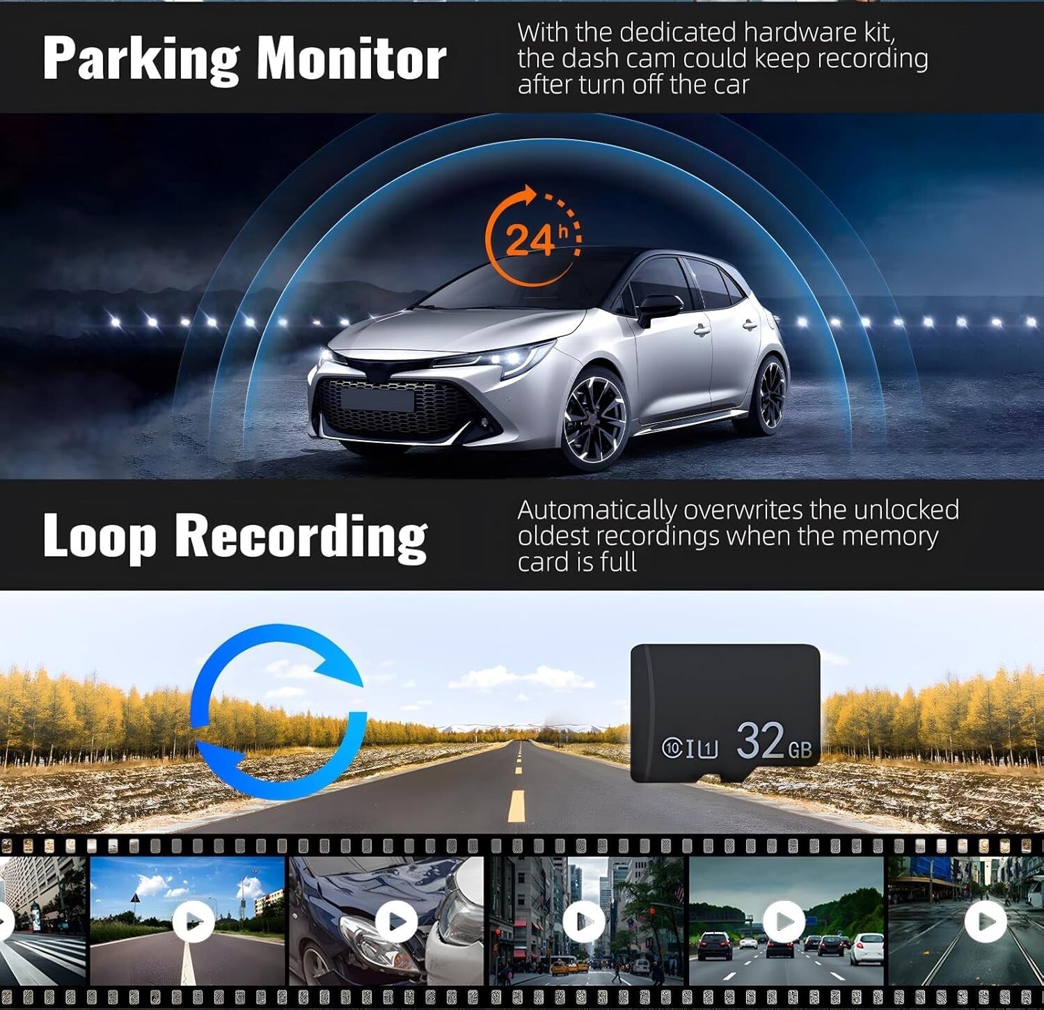 Dual Cam 1080P Front and Inside Dash Camera for Cars 2 Channel Dash Night Vision