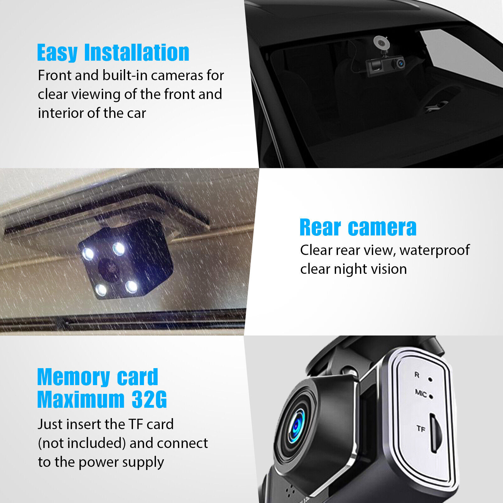 Camara De Seguridad FHD 1080P Para Carros De 170° Cámara De 3 Canales Con 32GB