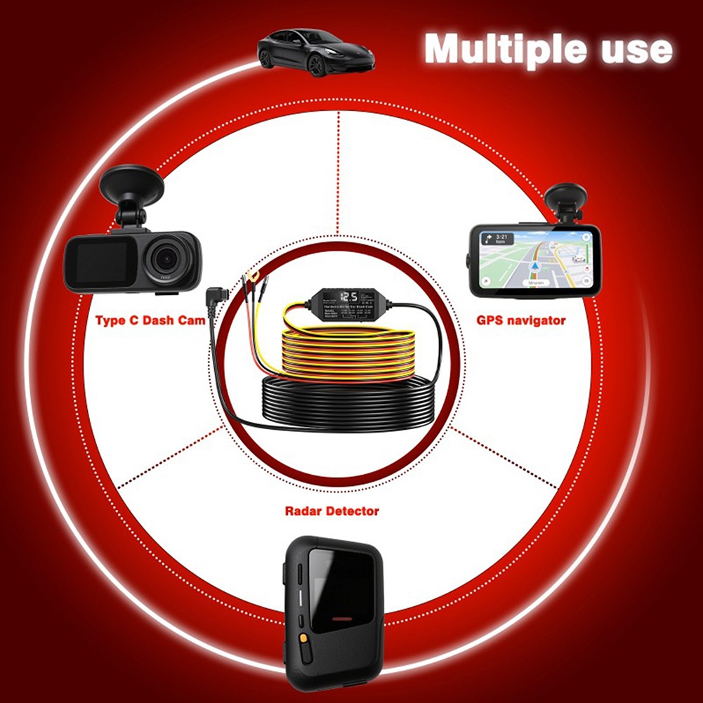 Universal 12-24V Car Dash Cam Hardwire Kit Mini Type-C Hard Wire Cable Fuse