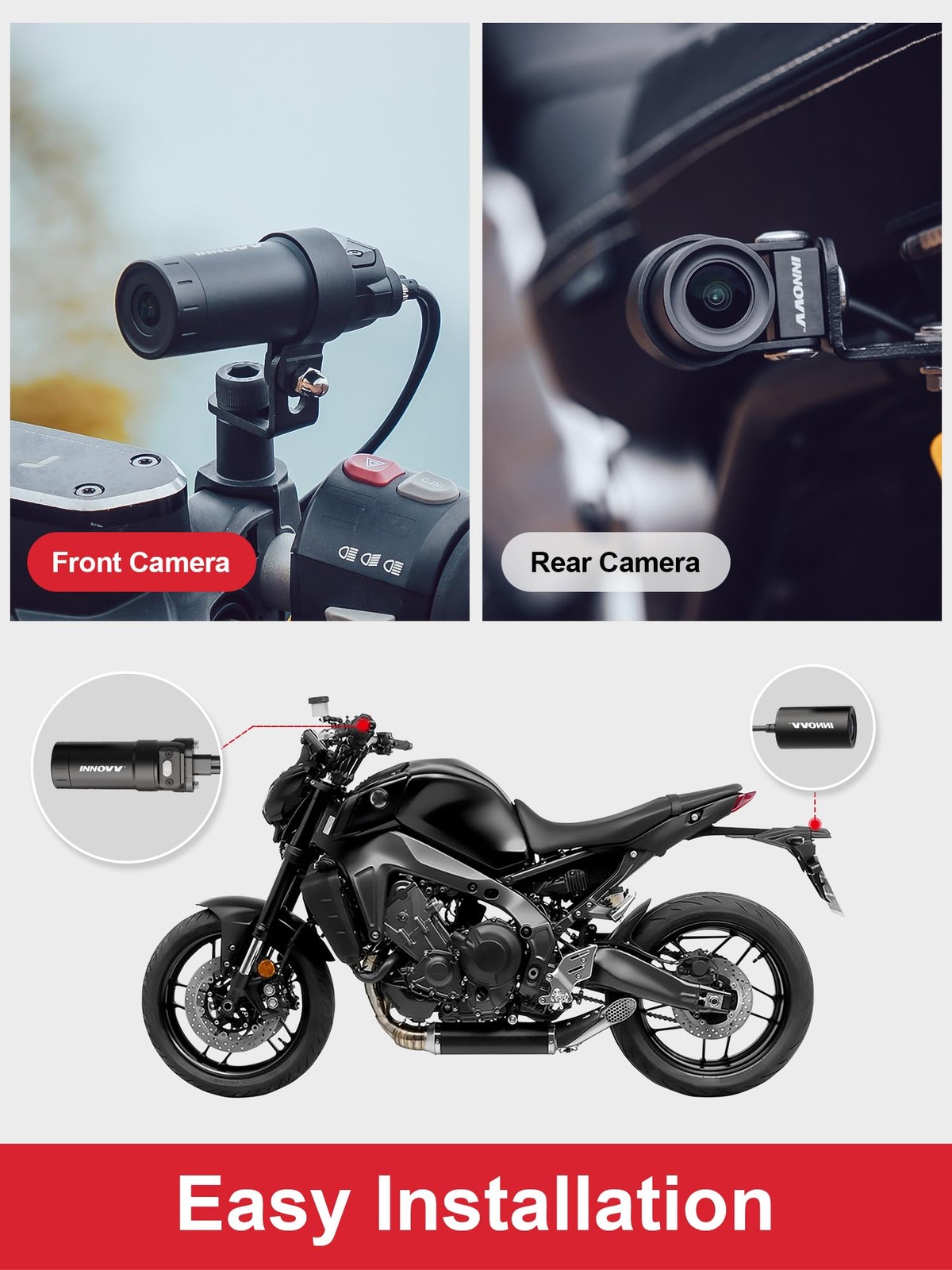 INNOVV K6 Motorcycle Dash Cam Dual Channel QHD 2K+1080P, IP67 Waterproof Mini…