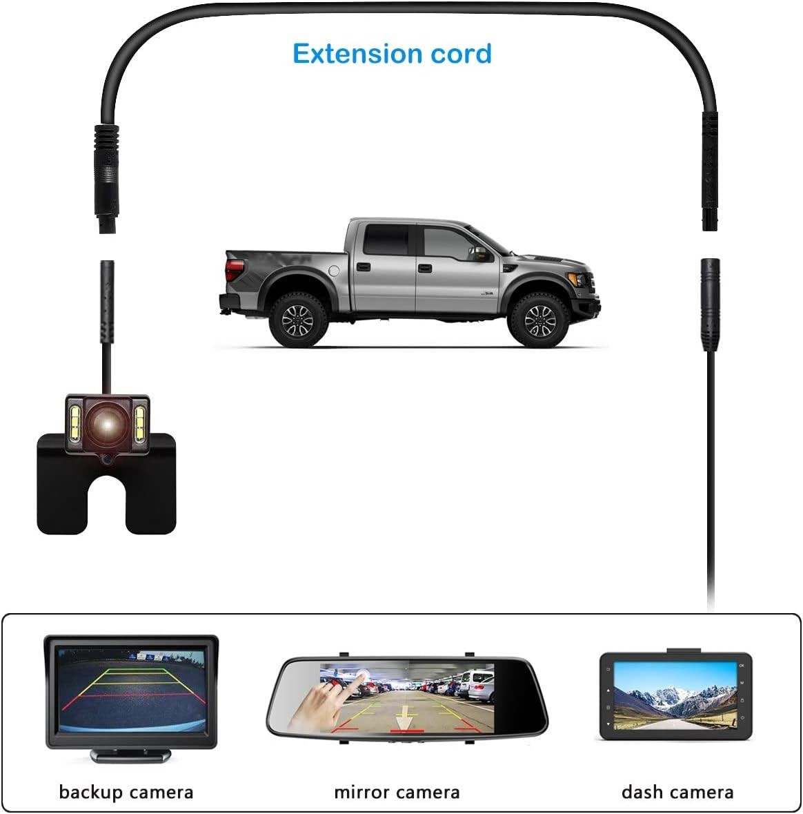 4-Pin 16.5 ft Backup Camera Extension Cord with Easy Plug-and-Play Installation