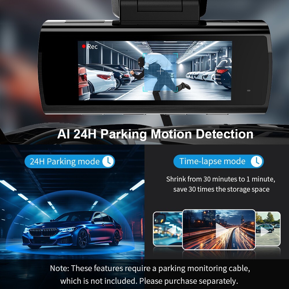 KAWA AI-ISP 4K Dual Dash Cam , GPS AI Motion Detection 64GB Card, 24H Park Mode