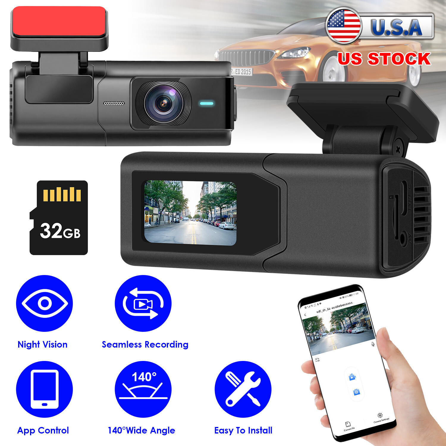 WIFI Car Dash Cam HD Video Recorder Camera Loop Recording Night Vision Camera