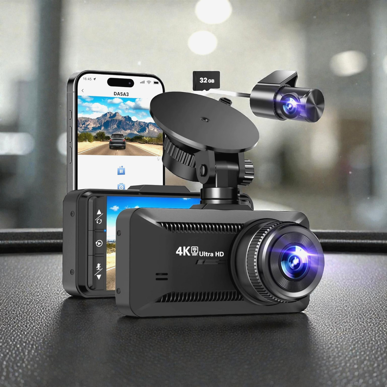 Front and Rear Dash Cam 4K/1080P Car Security Camera with Built-in WiFi ultra HD
