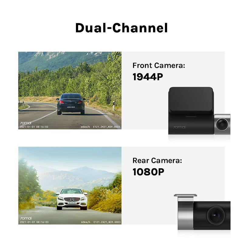 70mai A500S Pro Plus Dash Cam 1944P GPS WiFi Night Vision Rear Cam Option