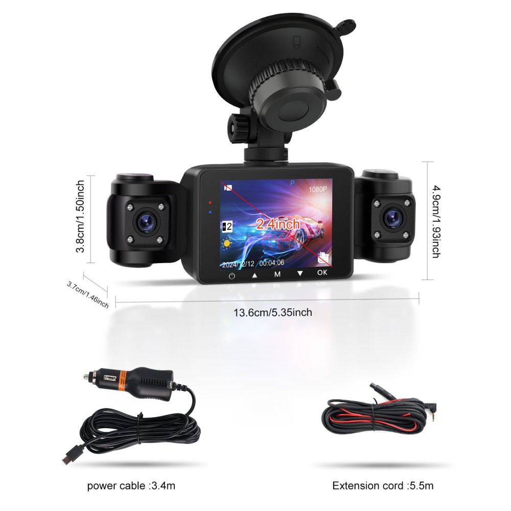 4 Channel Dash Cam 360° Dash Camera HD 1080P 4 Lens Driving Recorder w/64GB Card