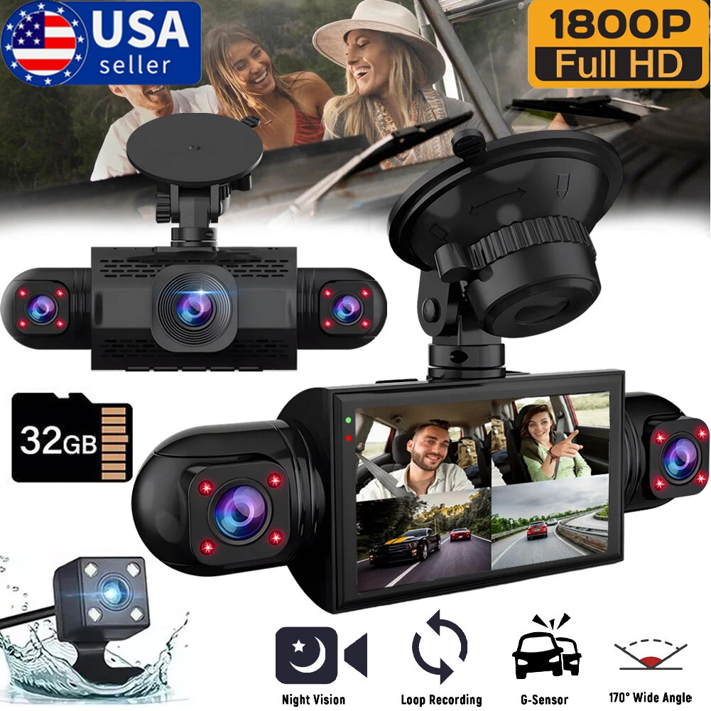 4K Dash Cam Recorder 4-Channel 360° Car Camera DVR Vehicle Video G-Sensor 32GB