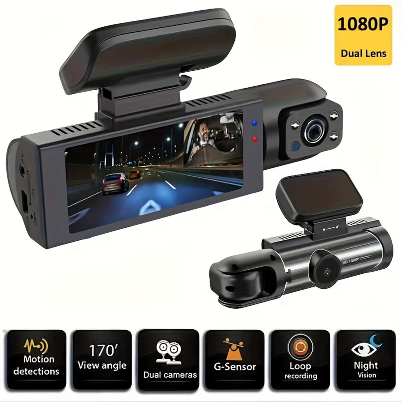 Dual Lens Car DVR FHD 1920*1080P Dash Camera Cabin Dashcam Vehicle Video Dash Ca