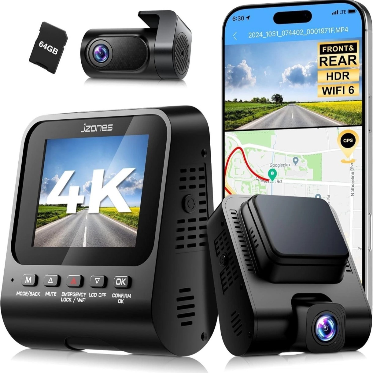 DashCam-Night vision-4K Front + 1080p Rear-HDR