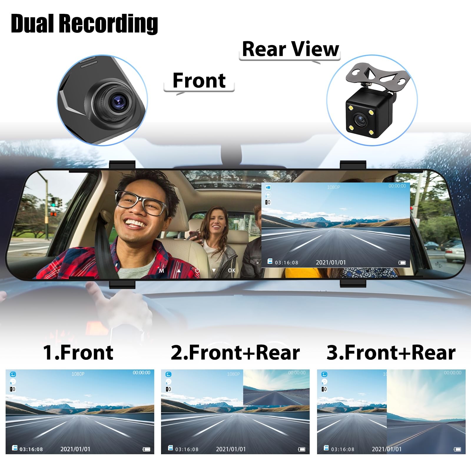 Mirror Dash Cam for Cars,4.5″ Rear View Mirror 1080P Front and Rear View Dual…