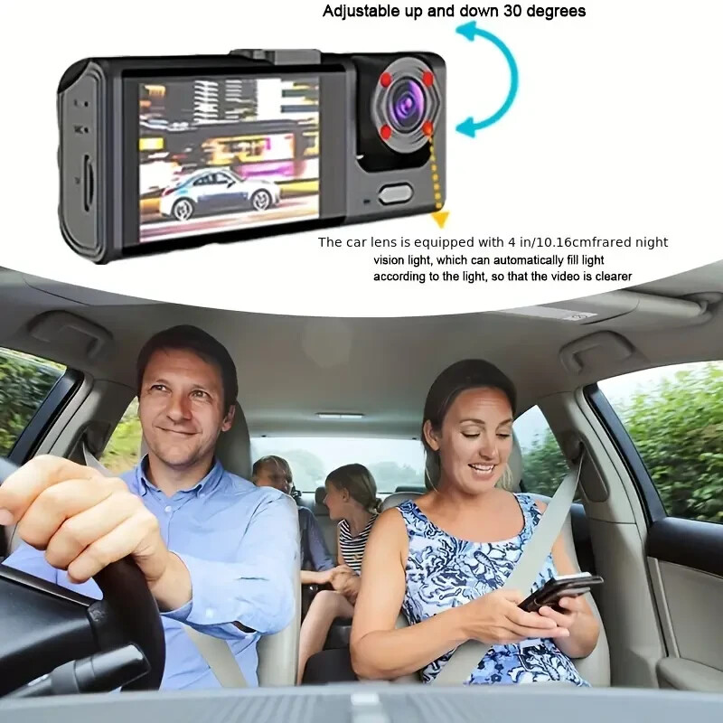 HD 1080P Car Dual Lens Dash Cam Front/Rear/Inside Video with Free 32 GB SD Card