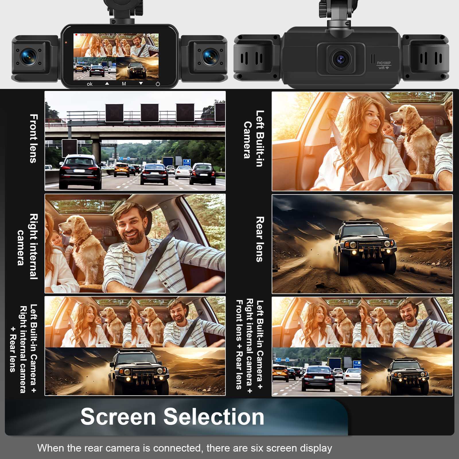 4 Channel Dash Cam Recorder 360° Car Camera DVR Vehicle Video G-Sensor WIFI 64GB