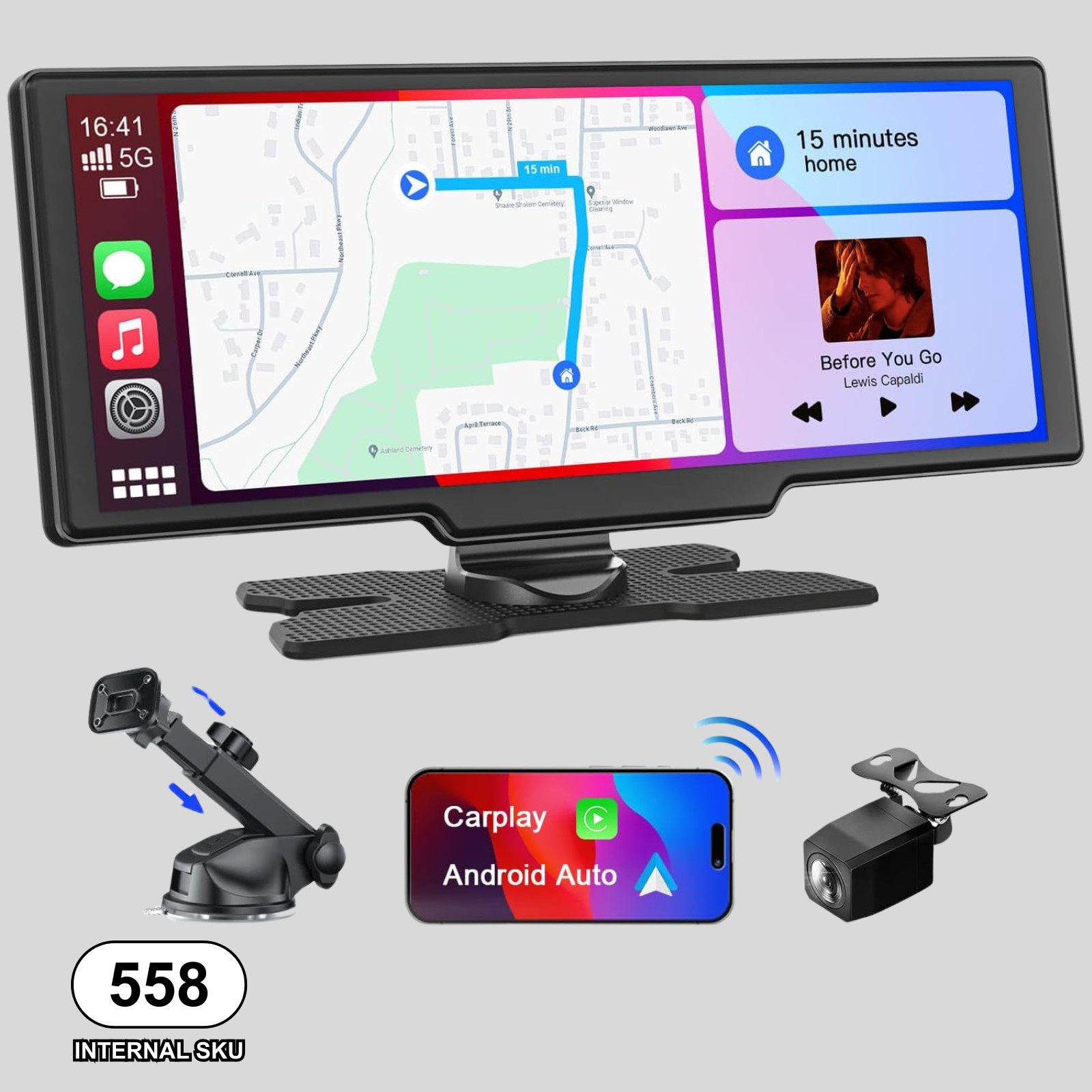 Dash Cam Car Stereo 9.26″ Front Rear Cameras + 64GB Stereo GPS Voice Control