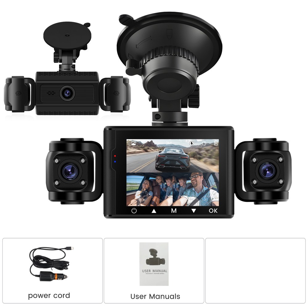 4-Channel Dashcam 1080P HD Car Dash Cam Front Rear Inside Left Right 64G SD Card
