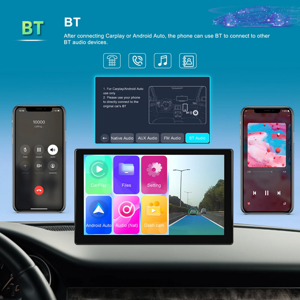 Car Dash Cam Touch Screen Video Recorder Bluetooth Dual Lens DVR For Carplay 4K