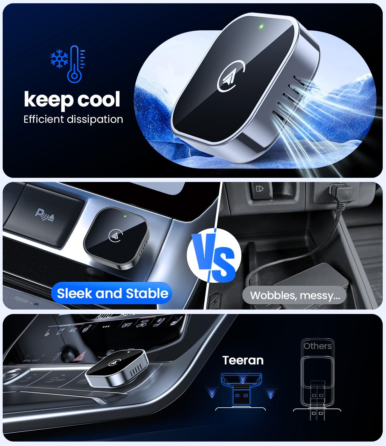 2 in 1 Wireless CarPlay Android Auto Adapter Plug Play Compact Car Upgraded