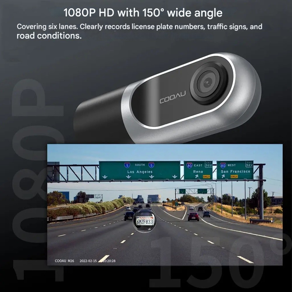 COOAU 1080p Dash Cam with Supercapacitor – Infrared Night Vision, G-Sensor, WDR