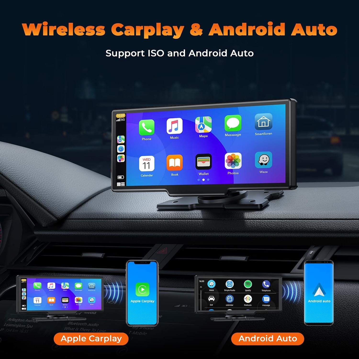 10.26″ 2.5K Dash Cam Touch Screen Portable Car Stereo Apple Carplay Android Auto