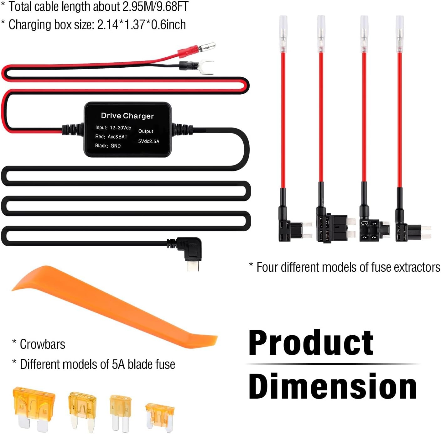Dash Cam Hardwire Cable USB C Fuse Kit
