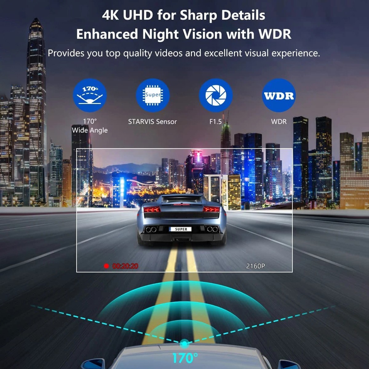 4K WIFI Dash Cam Dash Camera Parking Mode Video DVR Recorder With 32GB Card New