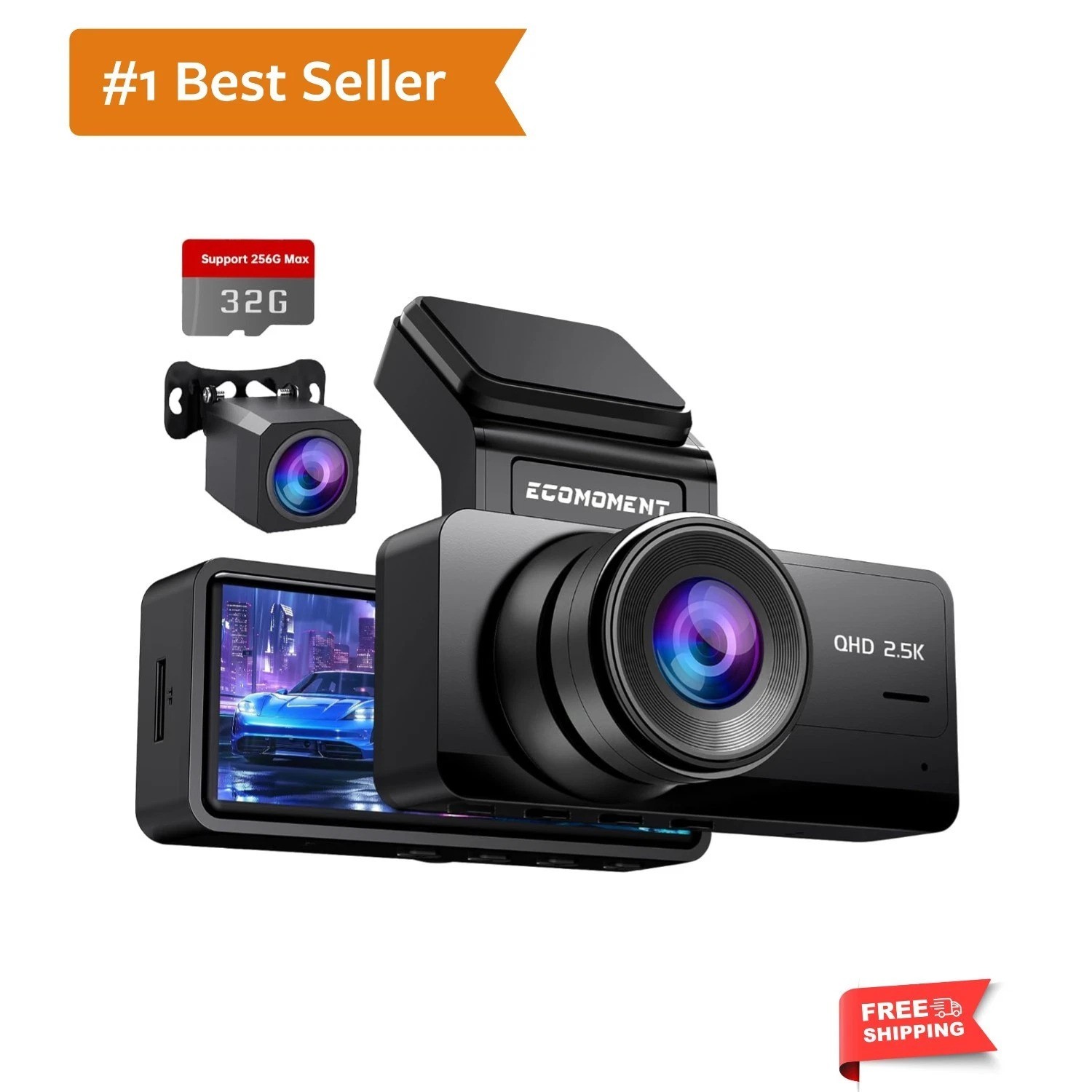 Dash Cam Front and Rear, 2.5K+1080P Car Camera with 32GB Card | WDR Night Vis…