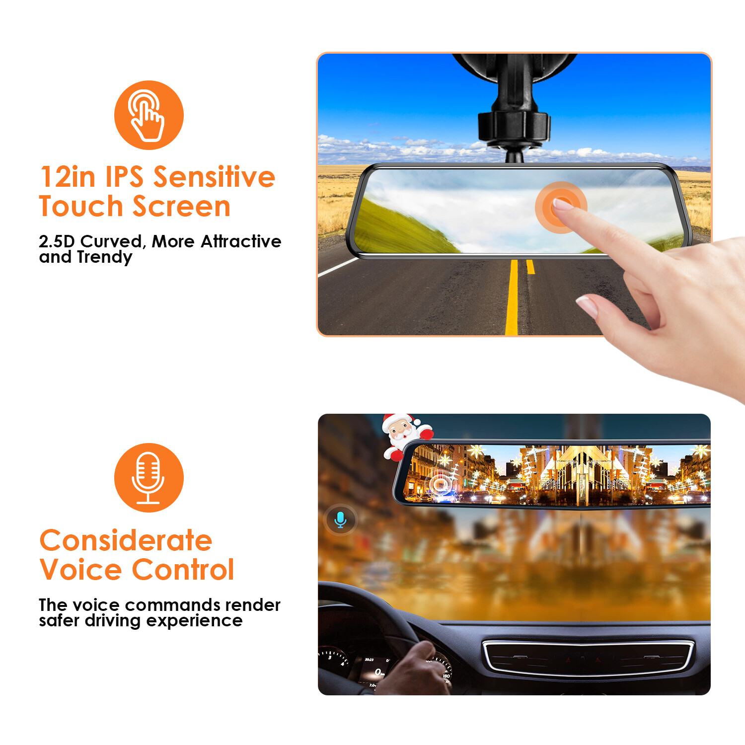 4K 12″ GPS WIFI Dual Lens Car Dash Cam Camera DVR Recorder G-sensor 360° Angel
