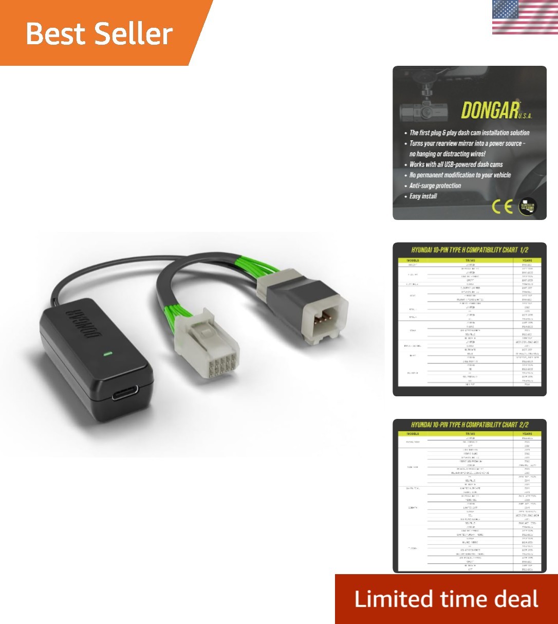 Hyundai/Kia Dashcam Power Adapter – Built-in USB with 10-Pin Type H Connection