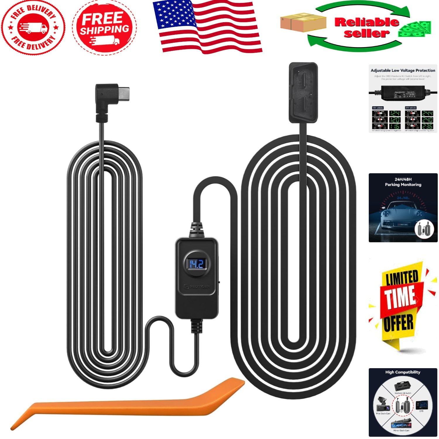 Reliable OBD Hardwire Power Cable for Dash Cams – 24/7 Protection & Easy Setup