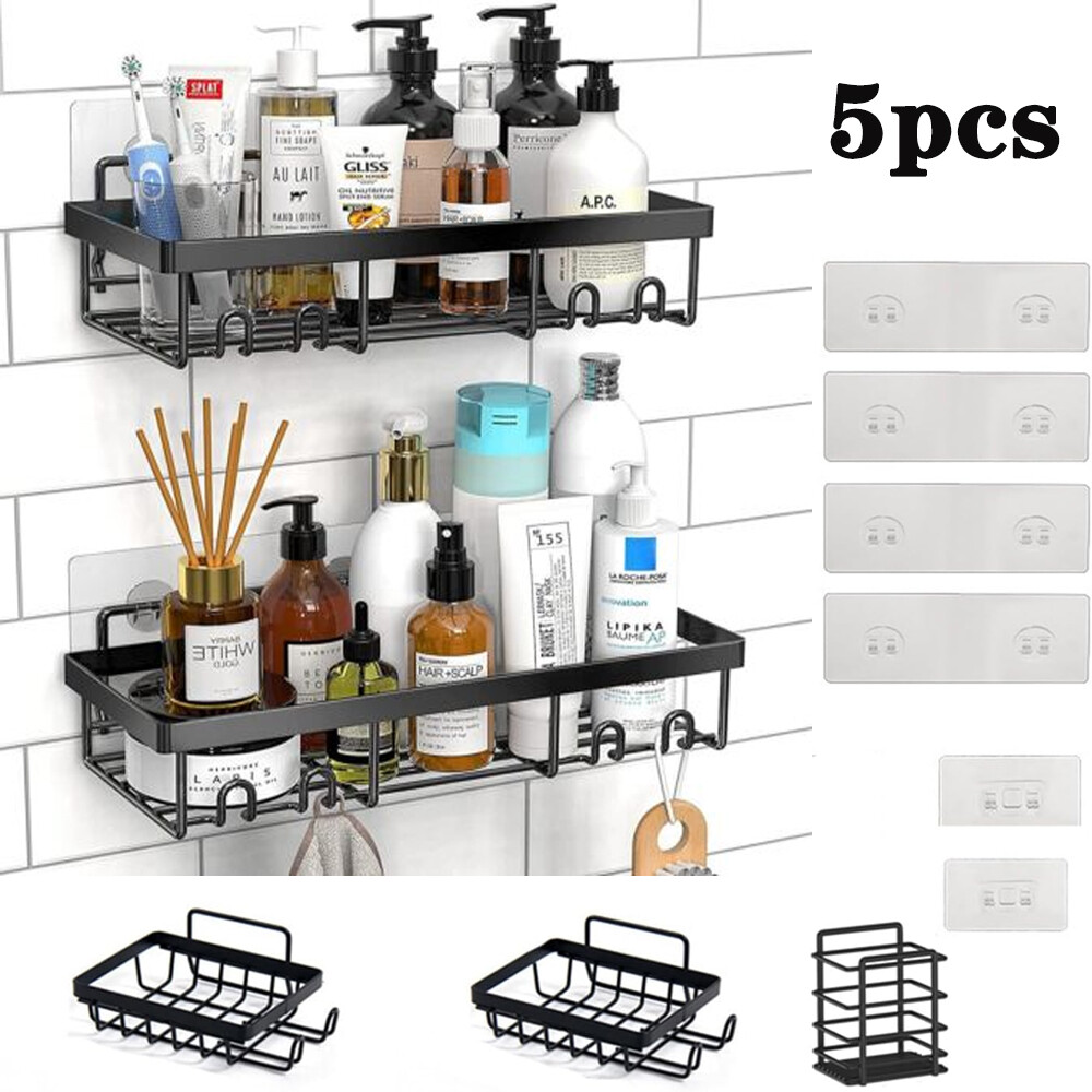 Shower Caddy Shelf 5 Pack Adhesive Shower Organizer Rack with save Space Hooks