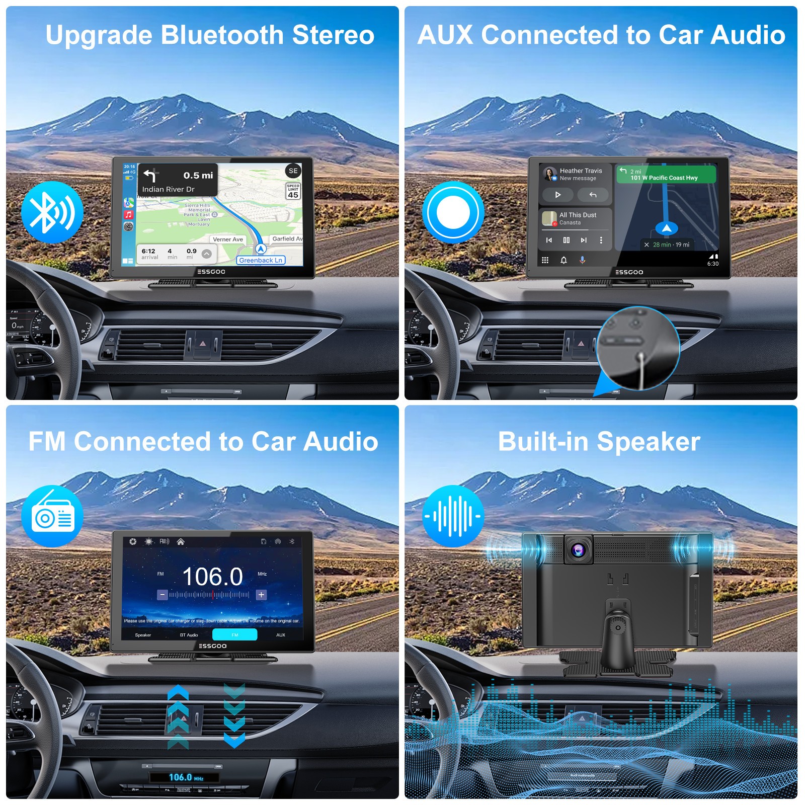 ESSGOO 9 Inch 4K+1080P Portable Apple Carplay Android Auto Dash Cam Touch Screen