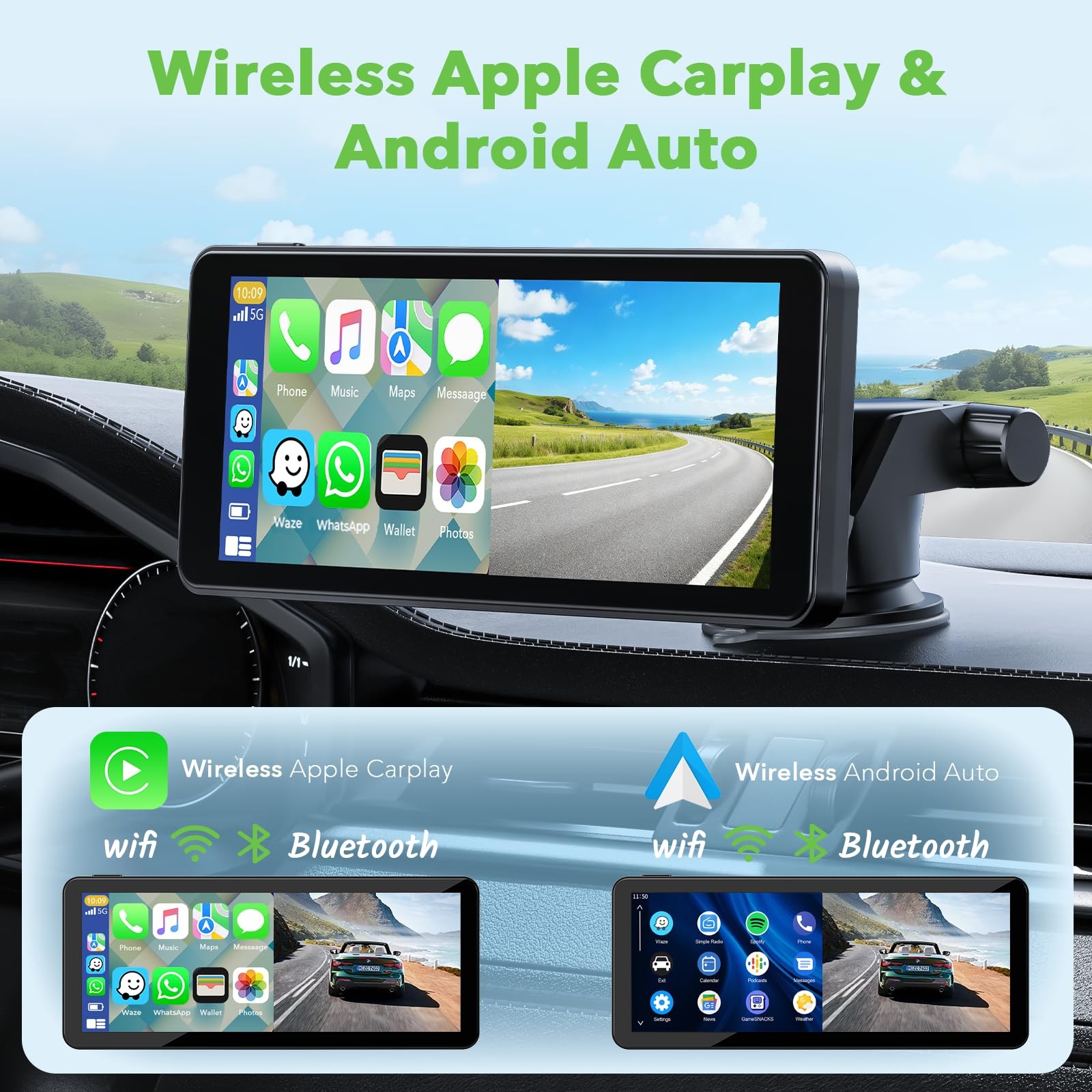 TOGUARDGO 6.86″ CarPlay Screen with Dual Dash Cam 2.5K Front 1080P Rear | App…