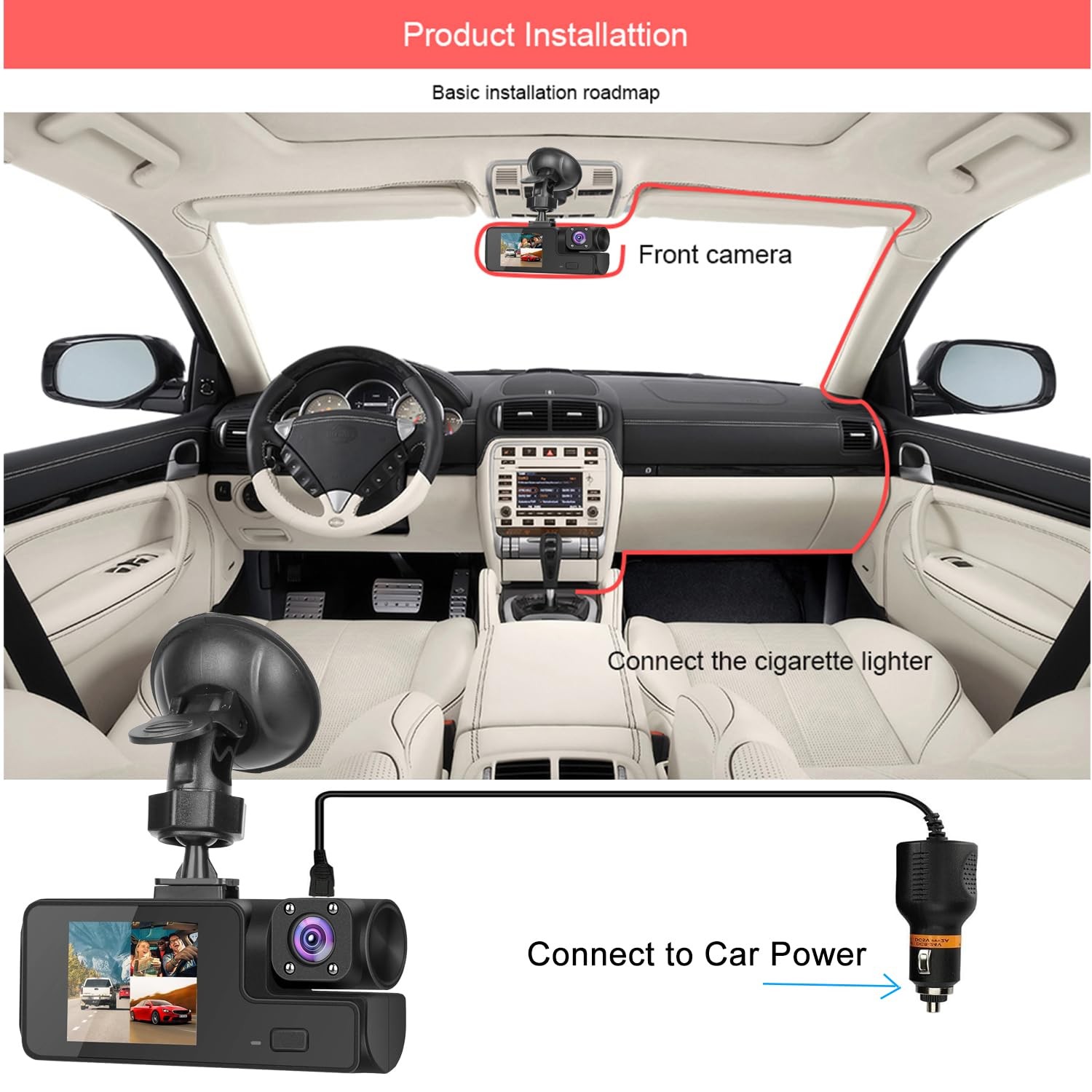 1080P Dual Dash Camera for Car Front and Inside Dashcam Car Security Video Re…