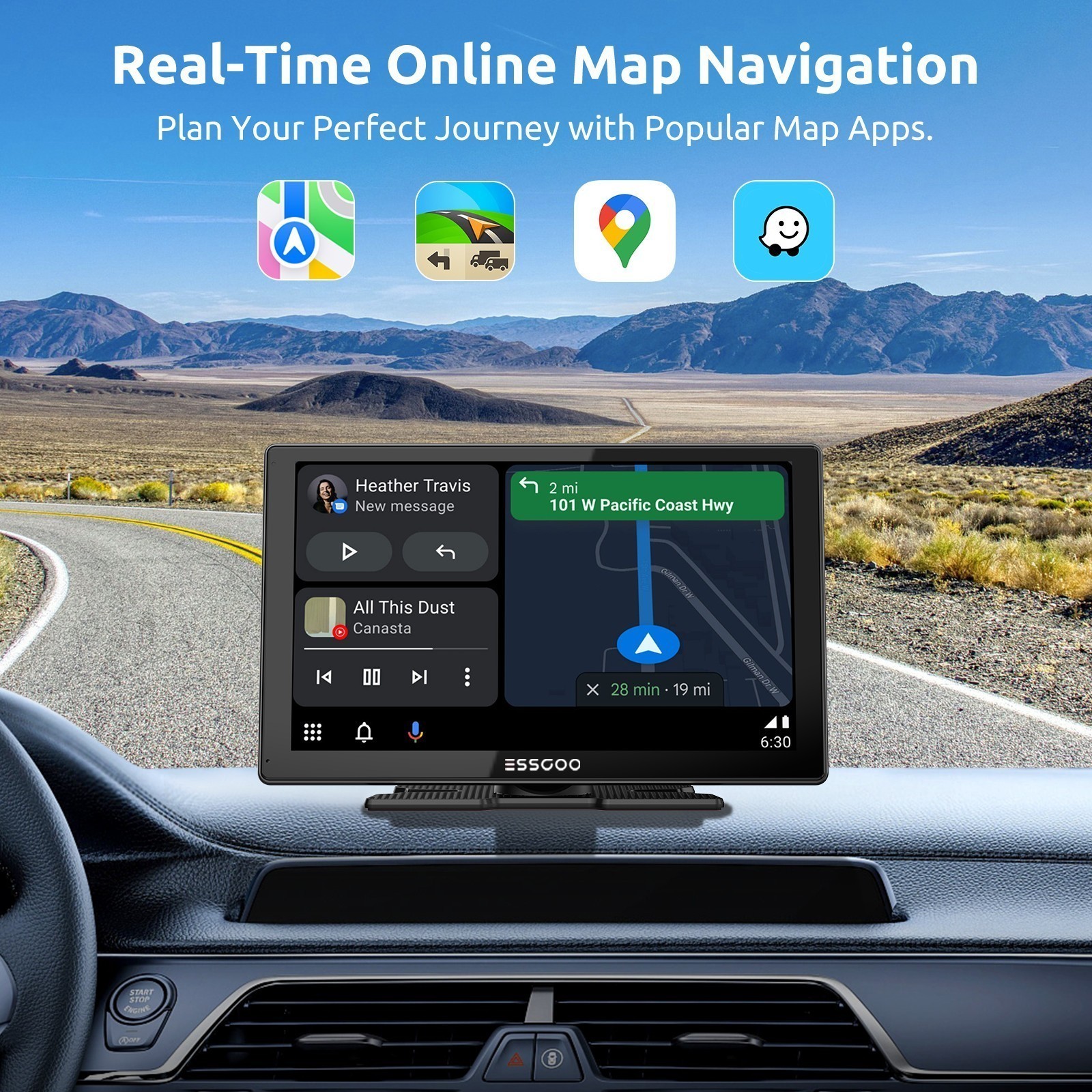 9″ 2K Portable Car Stereo GPS Wireless Carplay Android Auto w/DVR Dash Cam FM