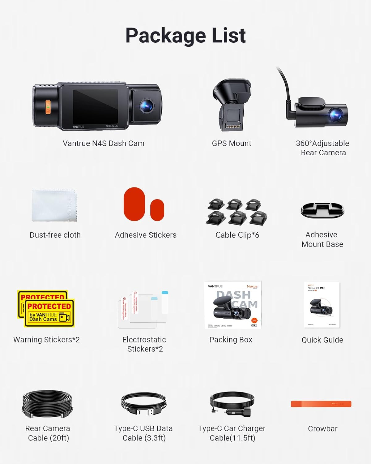Vantrue New N4S 3 Channel Dash Cam, STARVIS 2 Night Vision, Front Rear inside Da