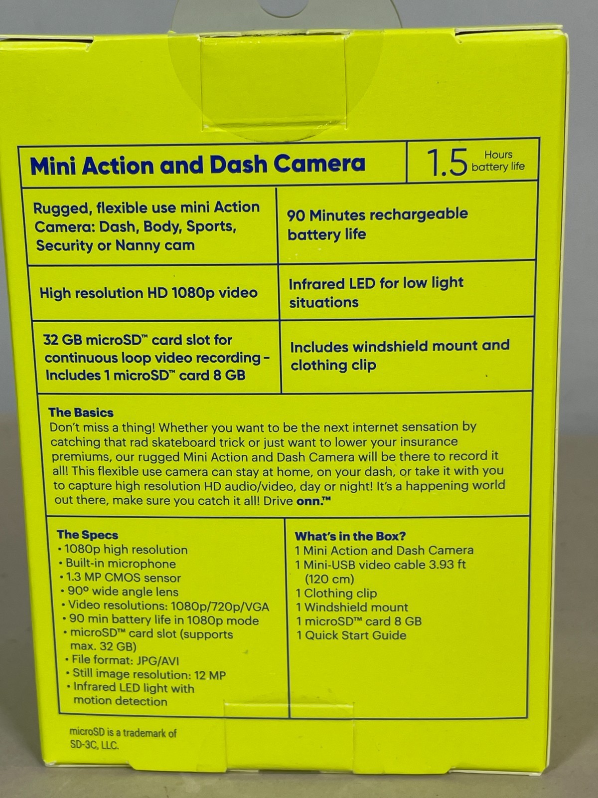Onn. Drive Mini Dash Cam High Resolution 1080P Video Camera NEW