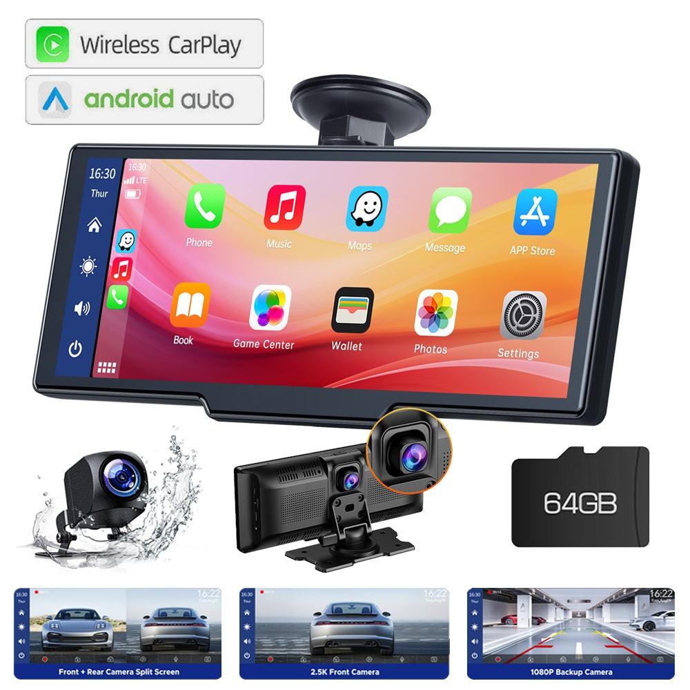10.26″ 2.5K Dash Cam Touch Screen Car Stereo Portable Apple Carplay Android Auto