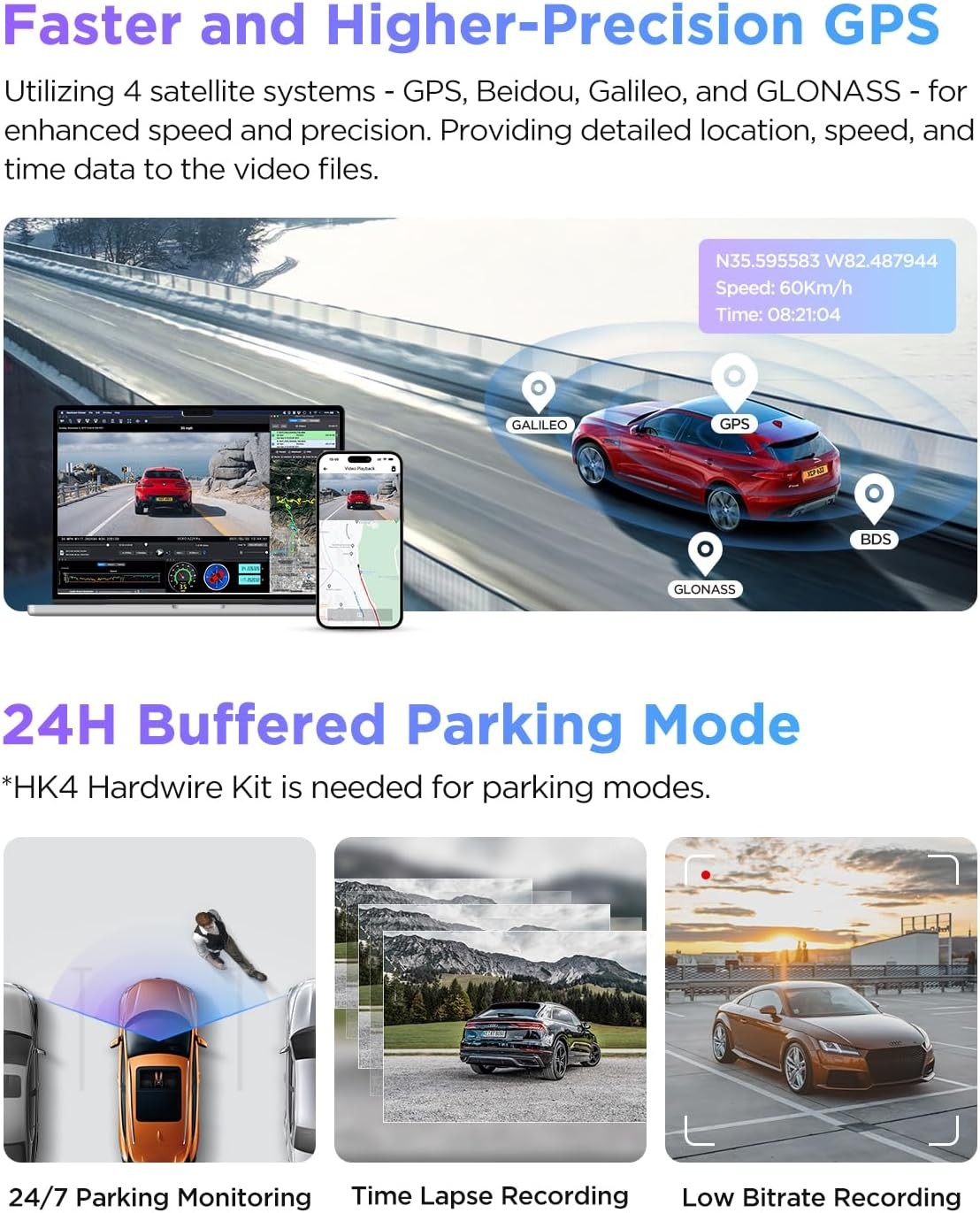 4K HDR Dash Cam Channel Front and Rear Car Camera STARVIS 2 IMX678 IMX675