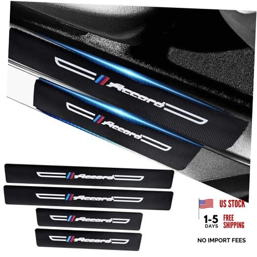 Carbon Fiber Leather Car Door Sill Protectors – Black Scuff – 4PCS