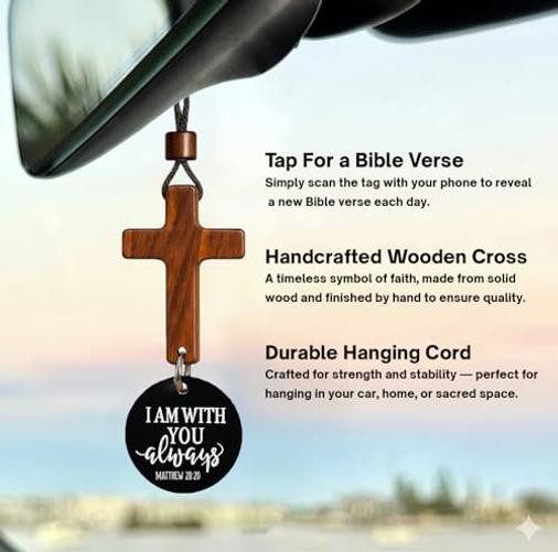 Daily Bible Verse Rearview Mirror Cross Ornament – Daily Scripture Car Black