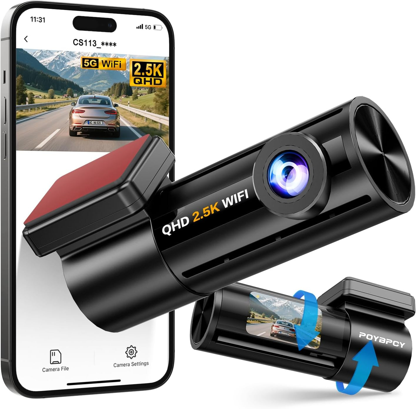Dash Cam 2.5K Front Dash Camera for Cars with App, Mini Car Camera Built-In 5Ghz