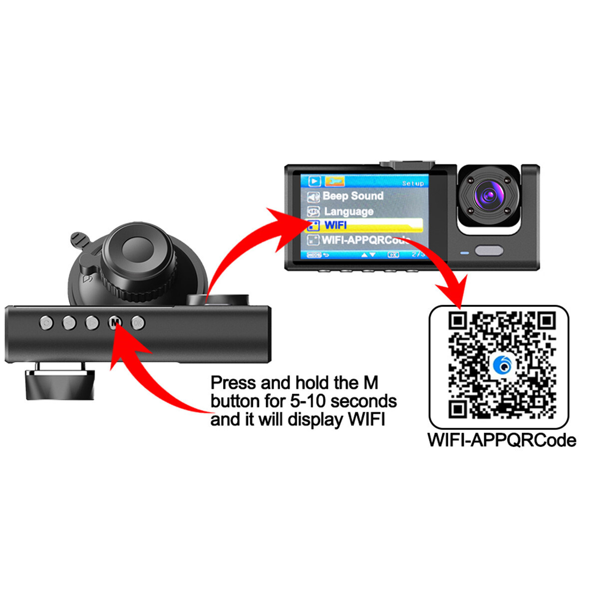 WiFi HD Dash Cam Car DVR Video Recorder 3 Lens Camcorder G-sensor Night Vision