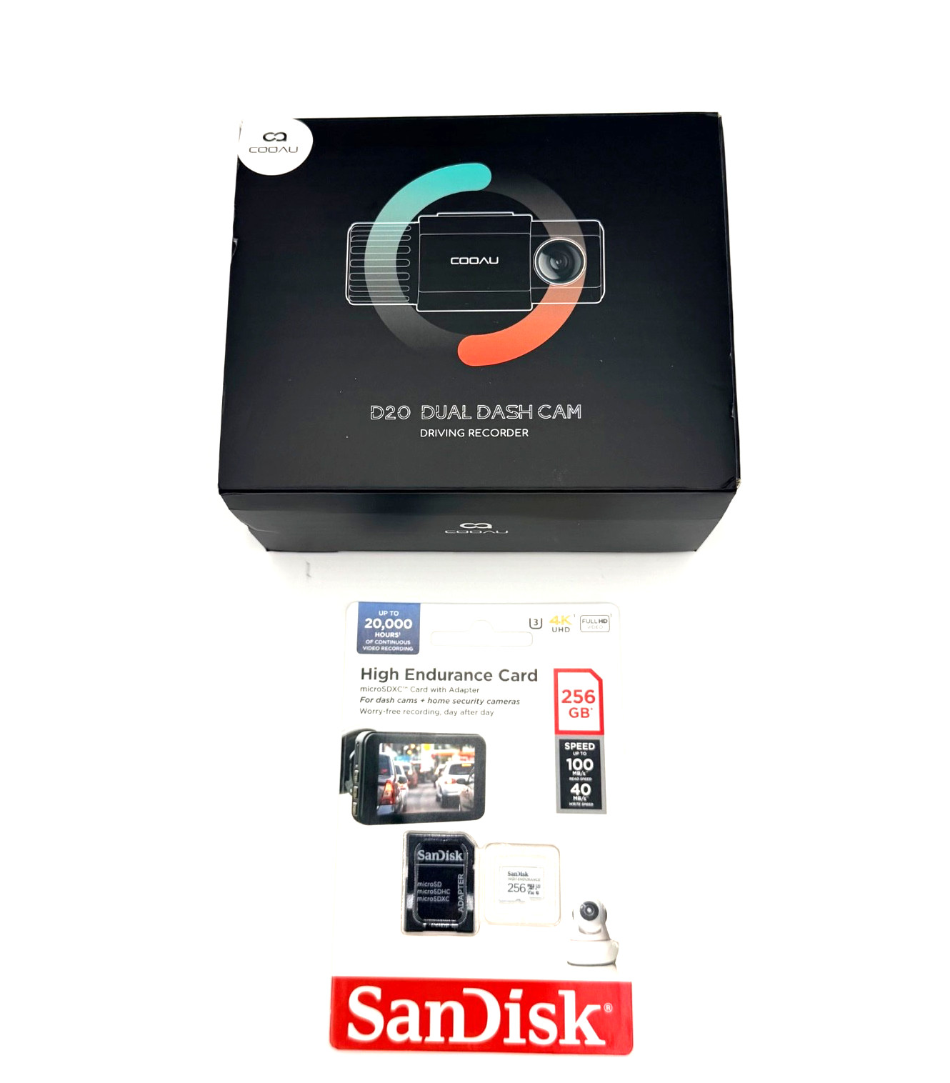 COOAU D20 2.5K Front Rear Dash Camera w/ 256GB SanDisk High Endurance Open Box