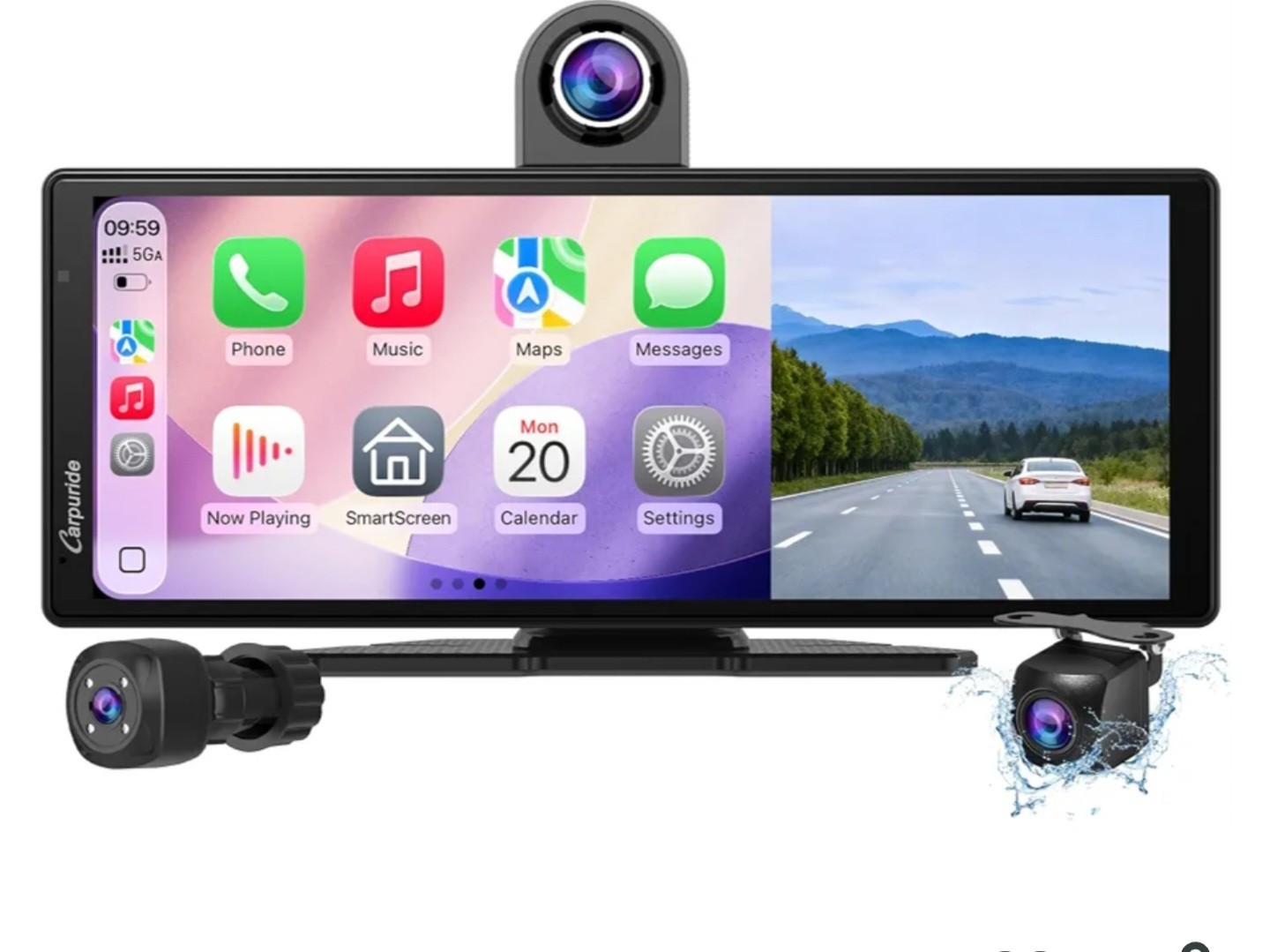 CARPURIDE 903S3 CARPLAY AUTO SCREEN 3 CH DASH CAM 4K FRONT 1080P REAR IR CABIN