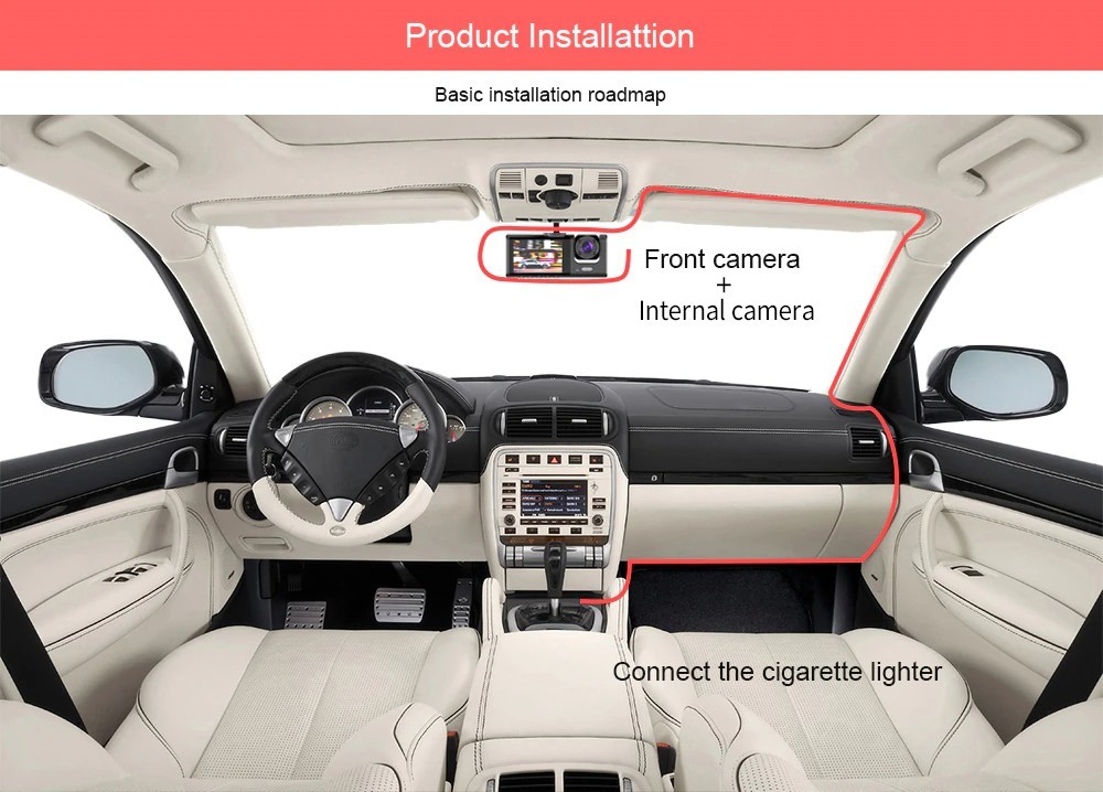 1080P Triple Dash Cam Front Rear Cabin Camera DVR G-Sensor Night Vision