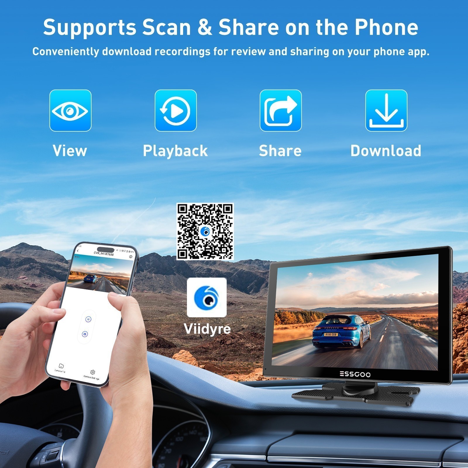 9″ 4K Touch Screen Wireless Apple Carplay Portable Car Stereo Android Auto BT